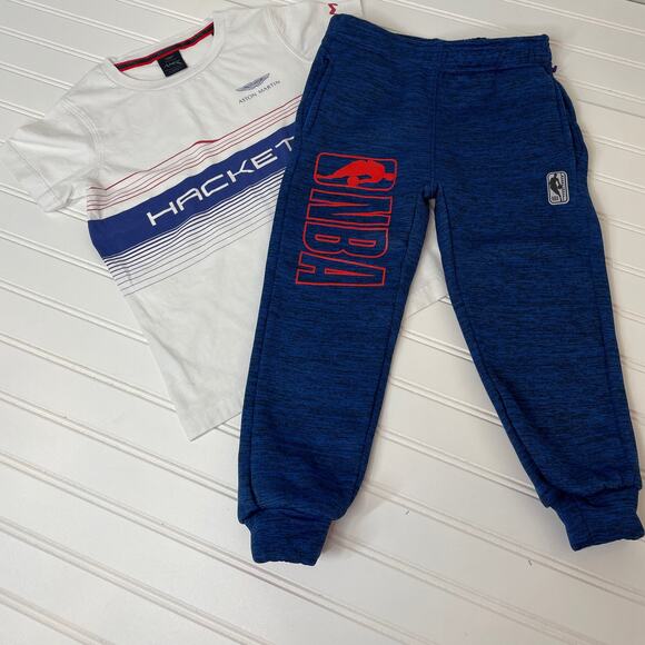 Aston Martin & NBA White Short Sleeve Tee & Jogger Pants Boys Bundle Size 5/6 yo - Picture 1 of 6